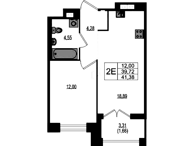 1-комнатная квартира 41.38 м², 2/4 эт., ЖК «Ranta Residence»